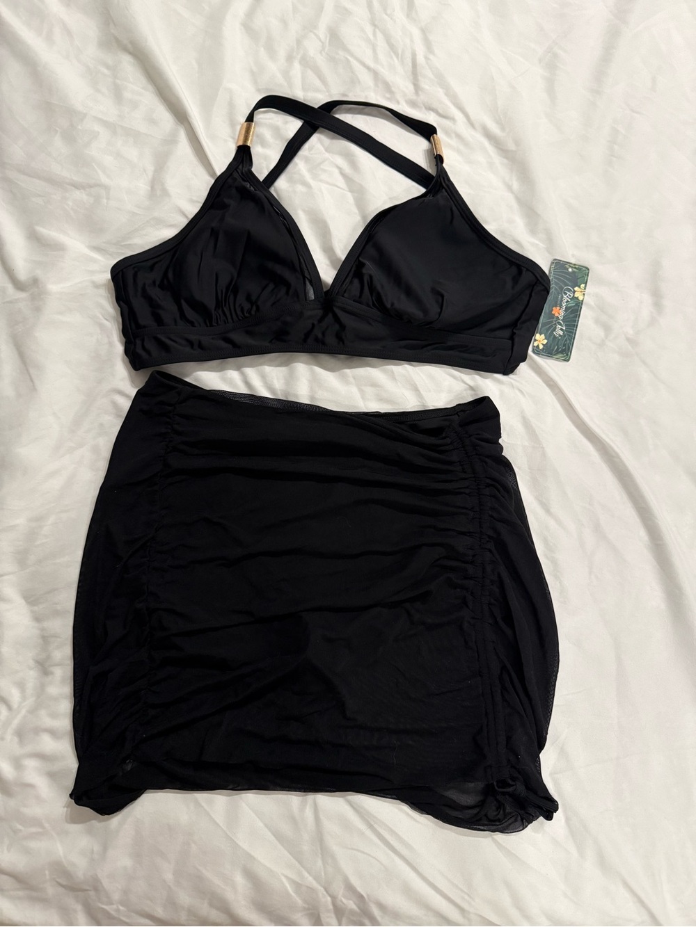 Black Women's Bikini Top & Skirt Swim Set